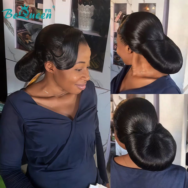 BeQueen "Telly" Peineta de boda negra Pelo en chongo con Frontera de Encaje 13x4