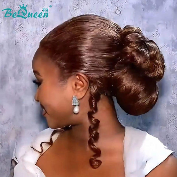 BeQueen “Ollie” Black Wedding Wig Chignon Brown Color with 13x4 Lace Frontal