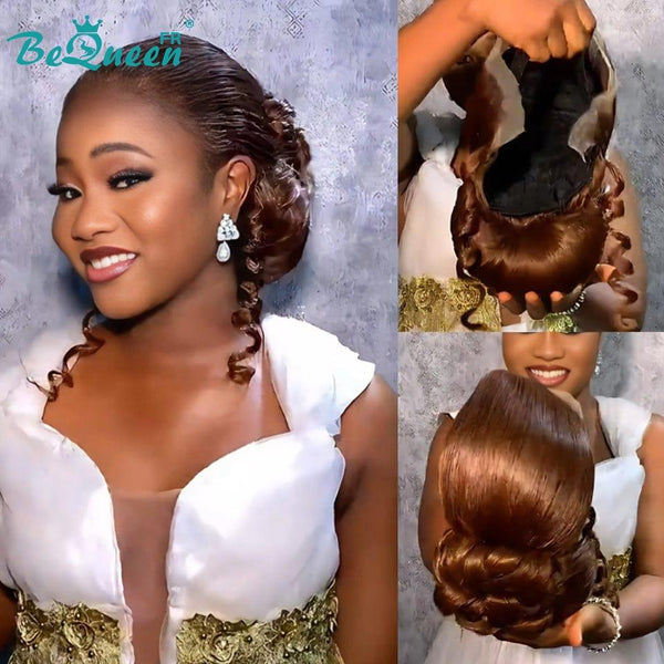 BeQueen “Ollie” Black Wedding Wig Chignon Brown Color with 13x4 Lace Frontal