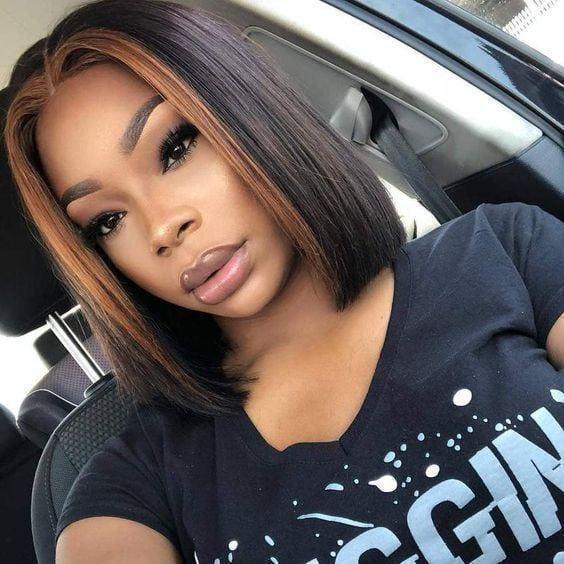 BeQueen Perruque à Dentelle Frontale 13x4/ Dentelle Closure 4x4 Bob Highlight Cheveux Raides de Couleur mixte