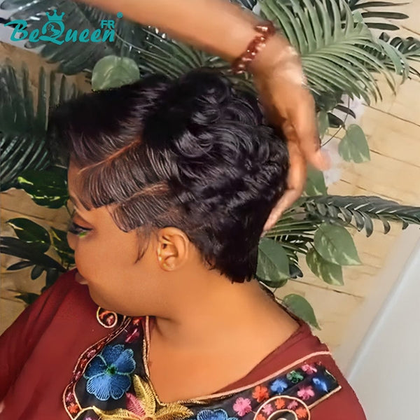 BeQueen “Adequin” Pixie Black Wig with Lace Front