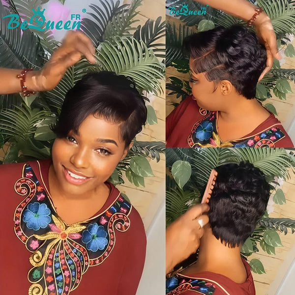 BeQueen “Adequin” Pixie Black Wig with Lace Front