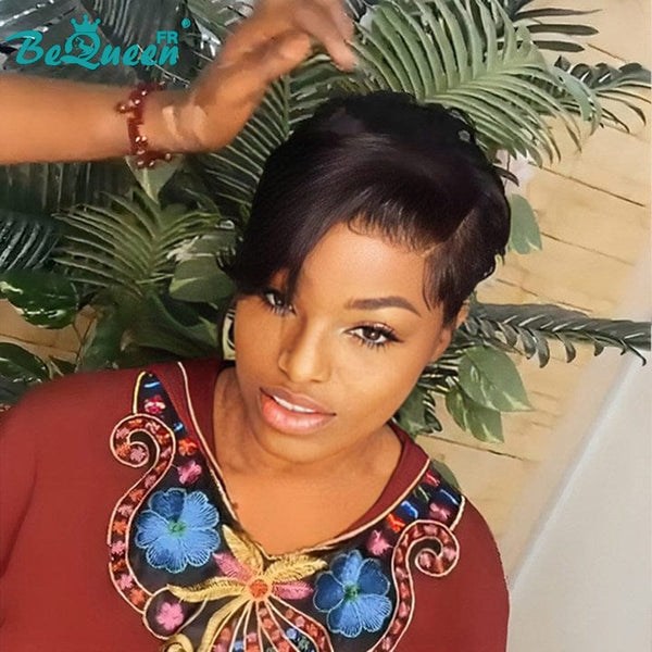 BeQueen “Adequin” Pixie Black Wig with Lace Front