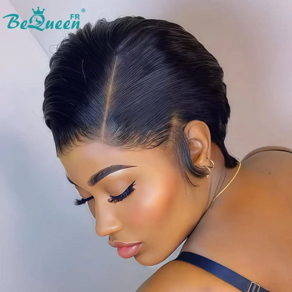 BeQueen Peluca “Adequin” Pixie negro con Frente de encaje sin pegamento estilo 3