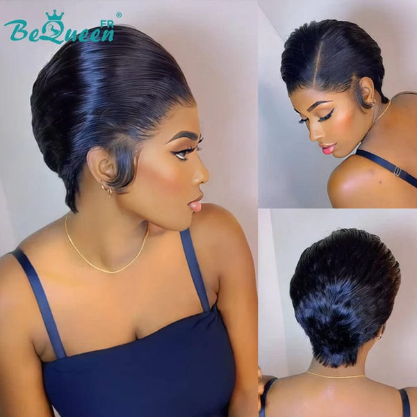 BeQueen Peluca “Adequin” Pixie negro con Frente de encaje sin pegamento estilo 3