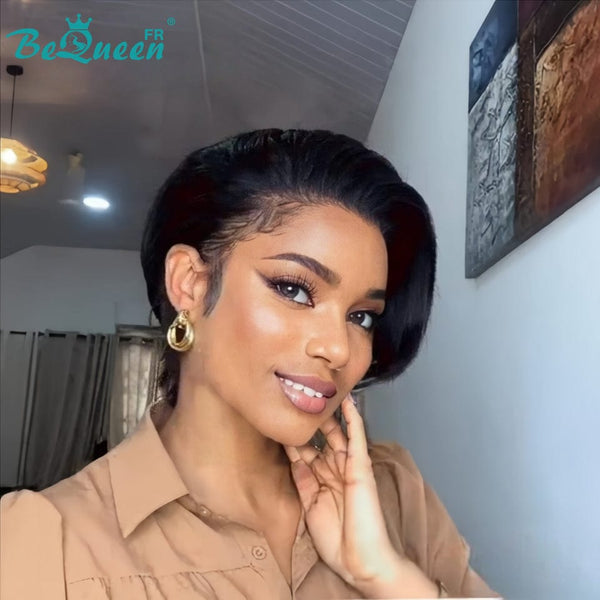 BeQueen Peluca "Adequin" Pixie negro con Encaje T-part