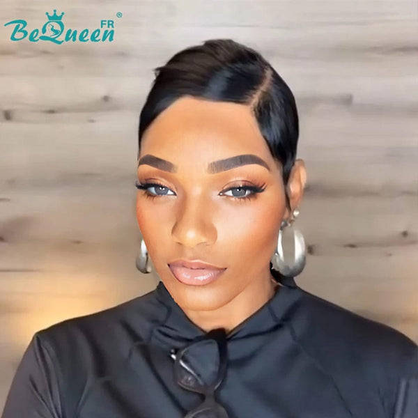 BeQueen “Adequin” Pixie Black Wig with Super Short Glueless T-Part Lace