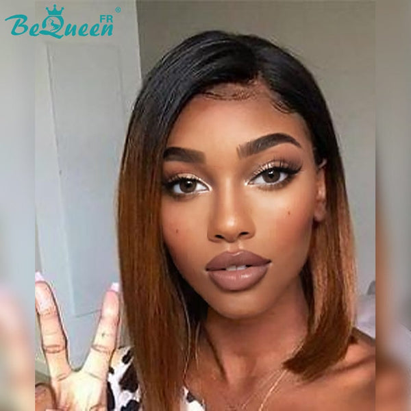 BeQueen Perruque Bob T Part Lisses racine noir ou Marron racine noir ou Bordeaux Rouge