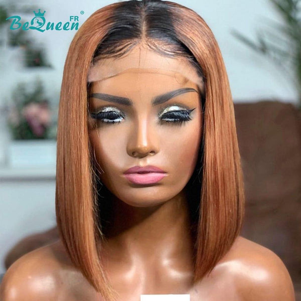 BeQueen Perruque Bob T Part Lisses racine noir ou Marron racine noir ou Bordeaux Rouge