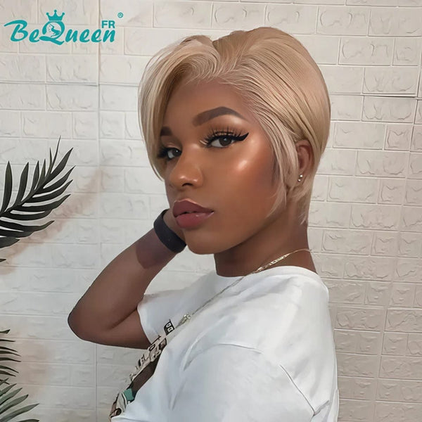 Bequeen Peluca "Chris" rubia con raya al lado. Prêt-à-porter 100% cabello humano.