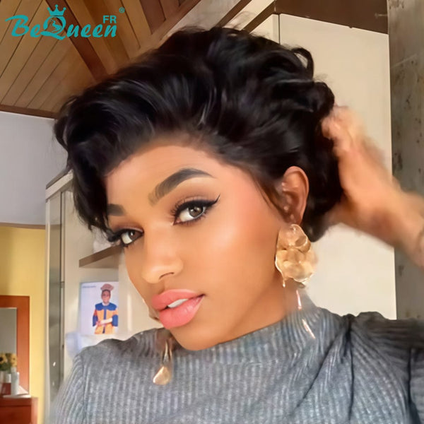 Bequeen Perücke "Chris" Schwarz 100% Echthaar Lace Closure mit Seitenscheitel