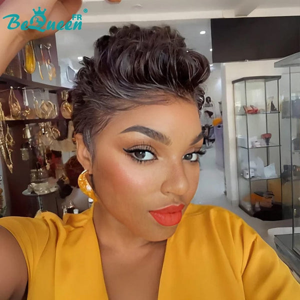 Bequeen Wig "Chris" Black Straight Ready to Wear 100% Human Hair Glueless Style 3