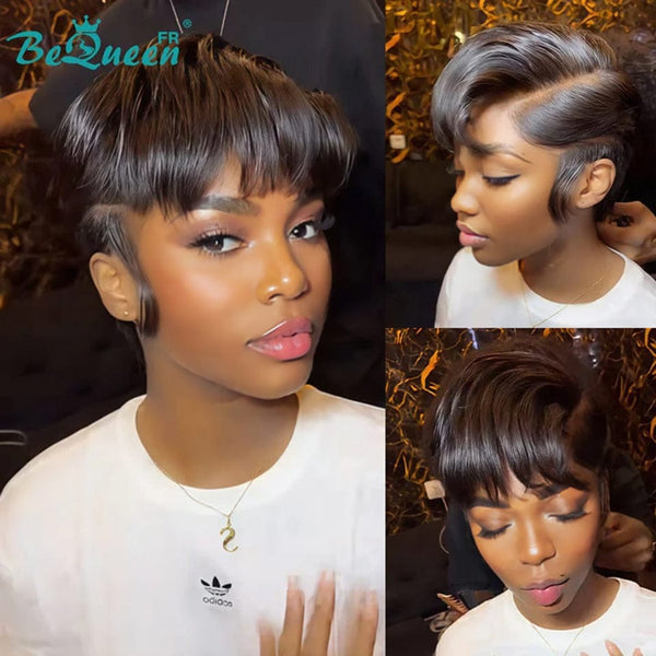 Bequeen Peluca "Chris" Noir mezcla Marrón Claro con raya a un lado. Lista para usar. 100% cabello humano.