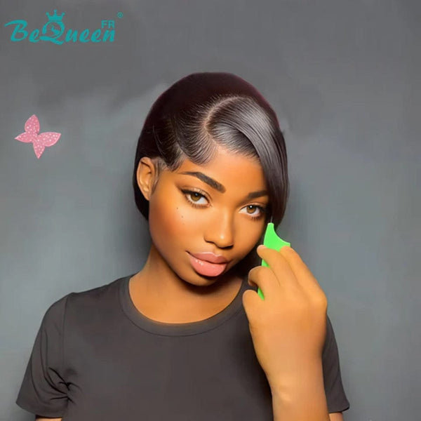 Bequeen Perruque "Chris" Noir mistura Castanho Claro com risca ao lado Pronta a vestir 100% cabelo humano