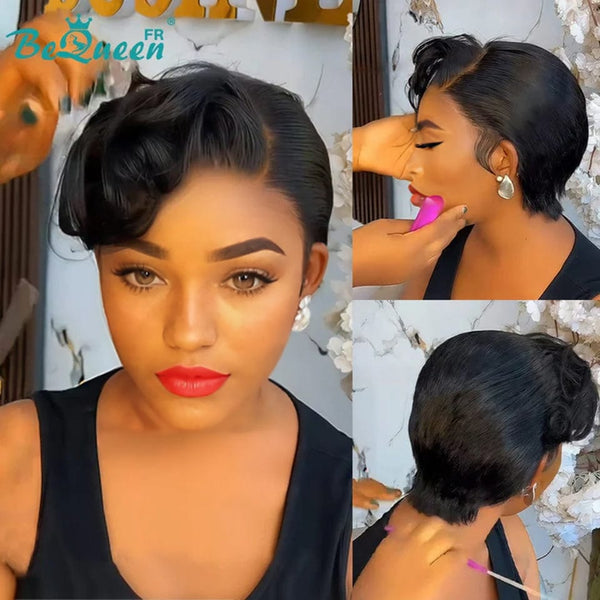 Bequeen Perruque "Chris" Noir mistura Castanho Claro com risca ao lado Pronta a vestir 100% cabelo humano