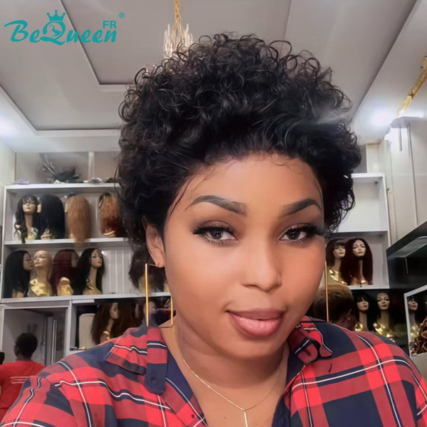 Bequeen Peluca “Coco” Pixie rizado negro Sin pegamento Frontal de Encaje estilo 4