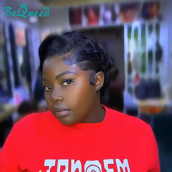 Bequeen “Hebe” Pixie Black Glueless Lace Front Wig with Side Part