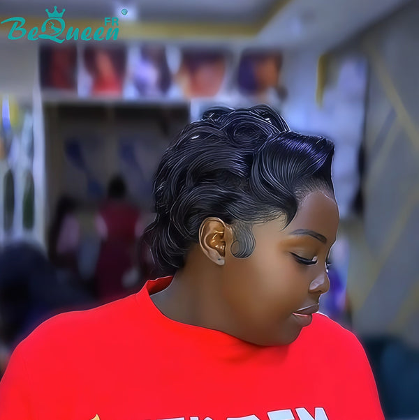 Bequeen “Hebe” Pixie Black Glueless Lace Front Wig with Side Part
