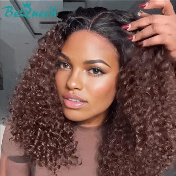 BeQueen Wig "Ivania" Curly Wig Black and Brown color Ready to wear Glueless Lace closure 4*4