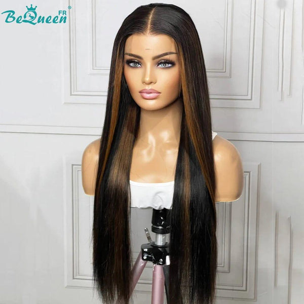 BeQueen Perruque Longue Closure Raides Noir Devanture Miel Petit Prix FOU
