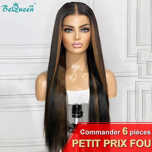 BeQueen Perruque Longue Closure Raides Noir Devanture Miel Petit Prix FOU