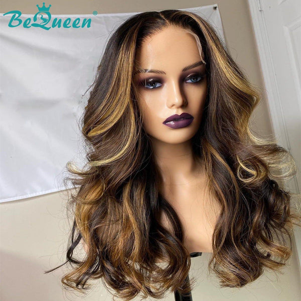 Bequeen Perruque Longue T Part Body Wave de Couleur Highlight Châtain Miel