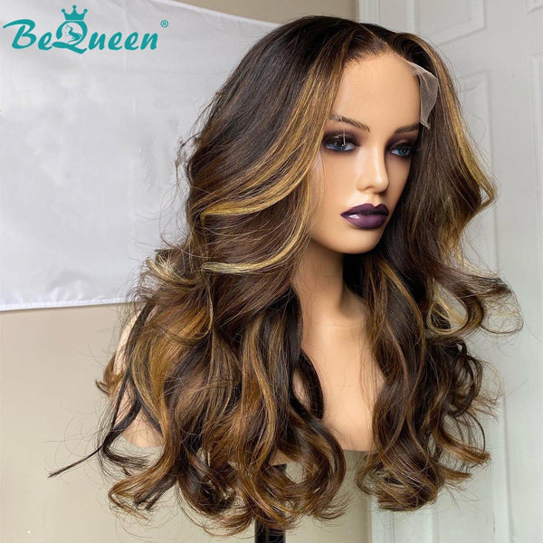 Bequeen Perruque Longue T Part Body Wave de Couleur Highlight Châtain Miel
