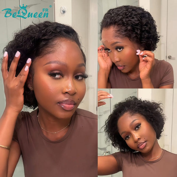 Bequeen “Pamela” Pixie Curly Black Glueless Lace Front Wig with Side Part