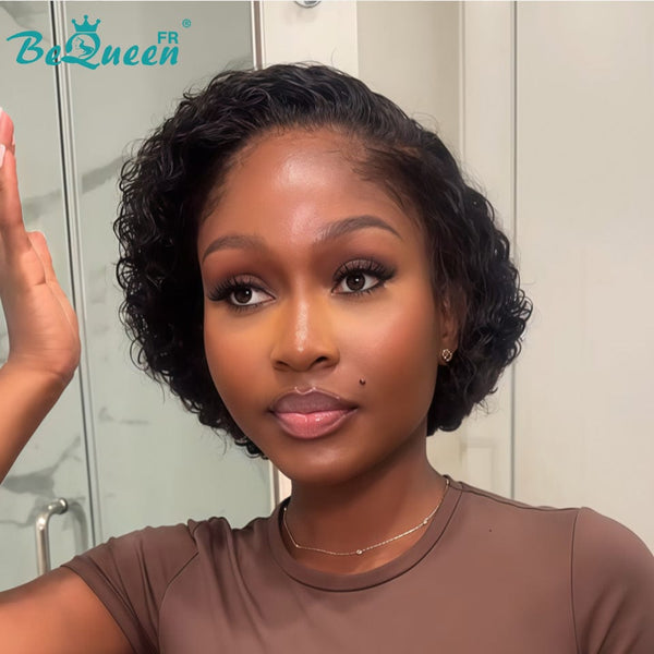 Bequeen “Pamela” Pixie Curly Black Glueless Lace Front Wig with Side Part
