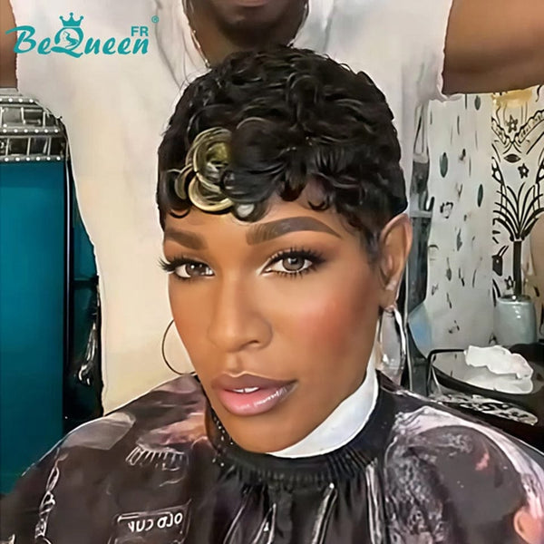 Bequeen Peluca “Simmy” Pixie negro rizado con miel sin pegamento Listo para usar estilo 2