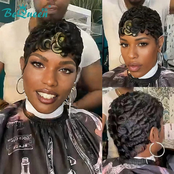 Bequeen Peluca “Simmy” Pixie negro rizado con miel sin pegamento Listo para usar estilo 2