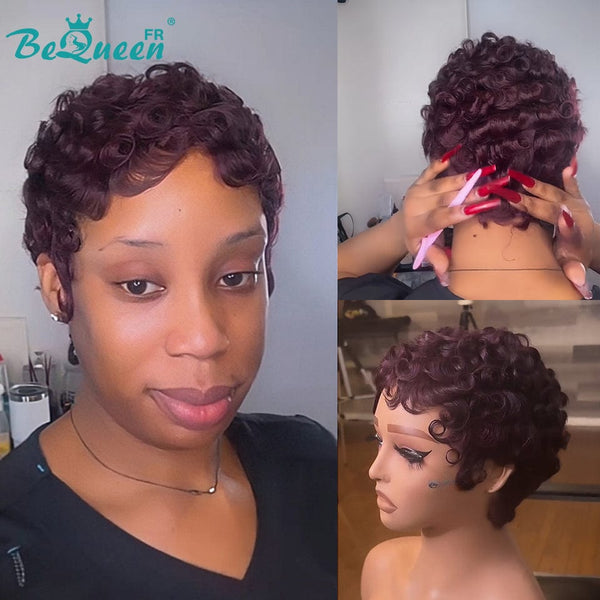 Bequeen Perücke „Chioma“ Pixie rot bordeaux lockig ohne Kleber Ready-to-wear