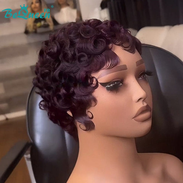 Bequeen Perücke „Chioma“ Pixie rot bordeaux lockig ohne Kleber Ready-to-wear