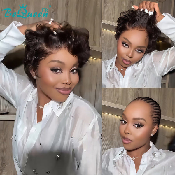 Bequeen Wig “Suwe” Pixie black Glueless Lace Front With Side Part style 2