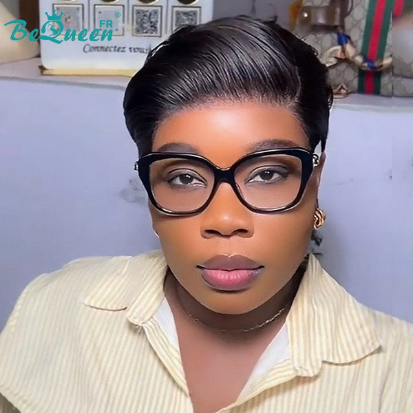 Bequeen Wig “Suwe” Pixie black Glueless Lace Front With Side Parting style 3