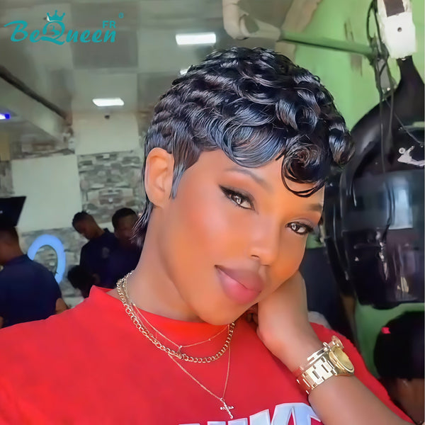 Bequeen Wig “Suwe” Pixie black Glueless Lace Front With Side Parting style 3