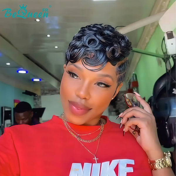 Bequeen Wig “Suwe” Pixie black Glueless Lace Front With Side Parting style 3