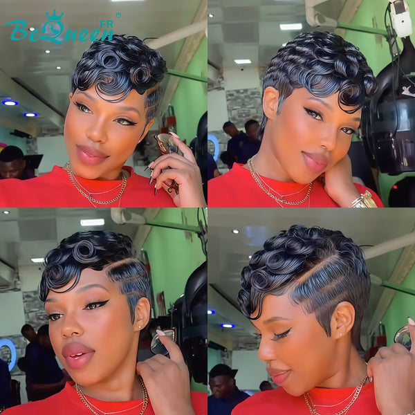 Bequeen Wig “Suwe” Pixie black Glueless Lace Front With Side Parting style 3