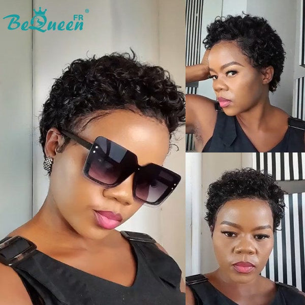 Bequeen Wig “Suwe” Pixie black Glueless Lace Front With Side Parting style 3