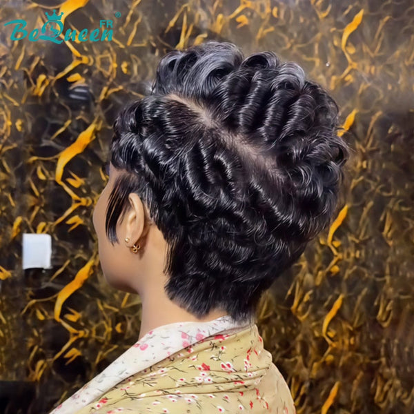 Bequeen Wig “Suwe” Pixie black Glueless Lace Front With Side Parting style 6