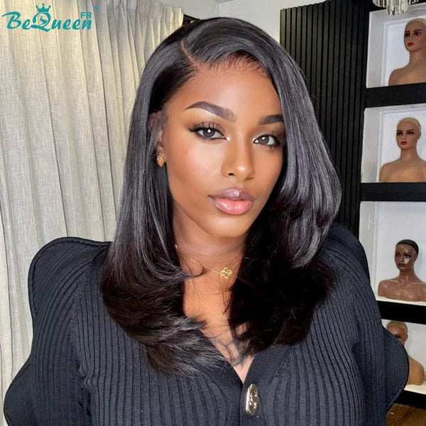 BeQueen "Sonia" maßgeschneiderte Perücke, glatte Bob in Lagen, sofort tragbar, klebefrei, 13X4 SDD, 100 % vietnamesisch, von 1 Person gegeben