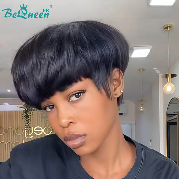 BeQueen "Sue" Peluca pixie lisa en capas Sin pegamento peluca natural estilo 6