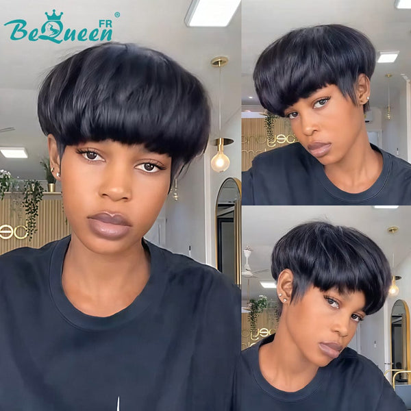 BeQueen "Sue" Peluca pixie lisa en capas Sin pegamento peluca natural estilo 6