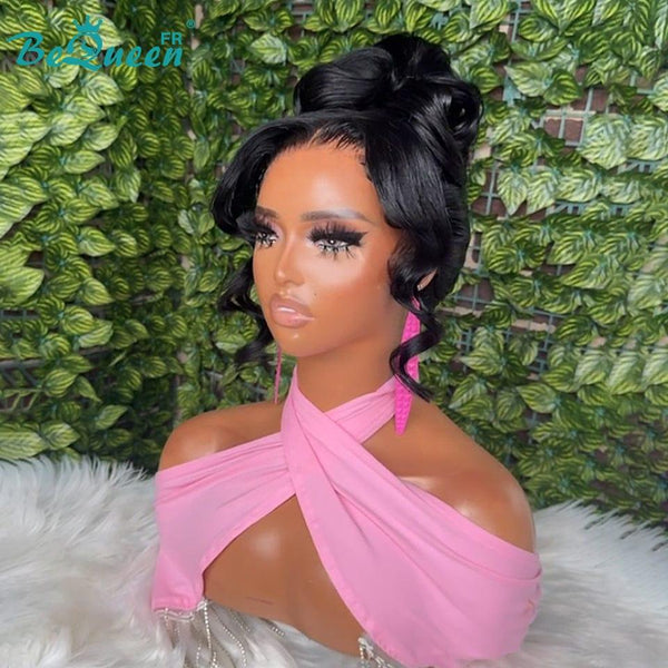 BeQueen „Telly“ Schwarze Hochzeitsperücke mit Chignon und Spitzenfrontal 13x4