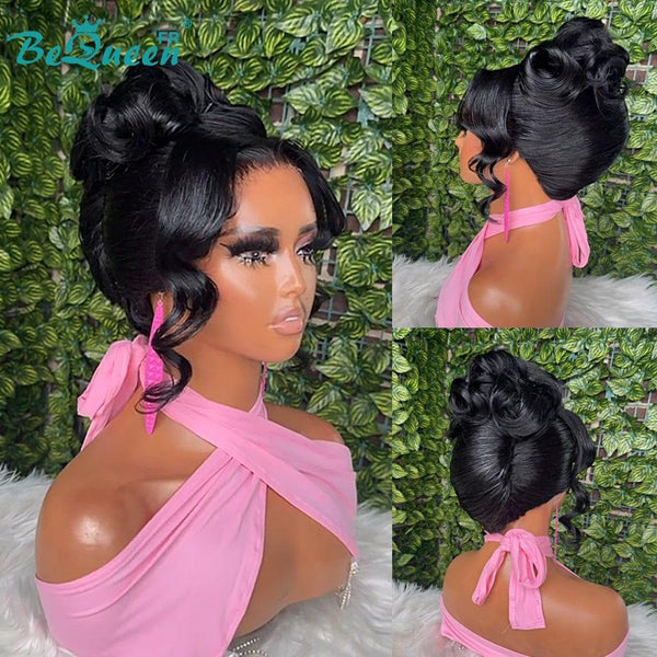 BeQueen „Telly“ Schwarze Hochzeitsperücke mit Chignon und Spitzenfrontal 13x4
