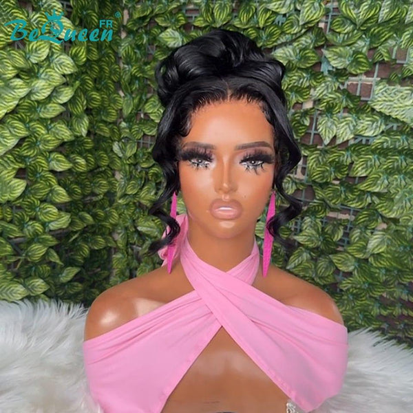BeQueen „Telly“ Schwarze Hochzeitsperücke mit Chignon und Spitzenfrontal 13x4