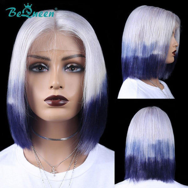 BeQueen Perruque à Dentelle T Part Bob Colorée Cheveux courts et Lisses de Couleur Highlight