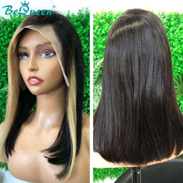 Perruque Bob à  Dentelle Frontale 13x4 Lisse Couleur Noir Devanture Miel