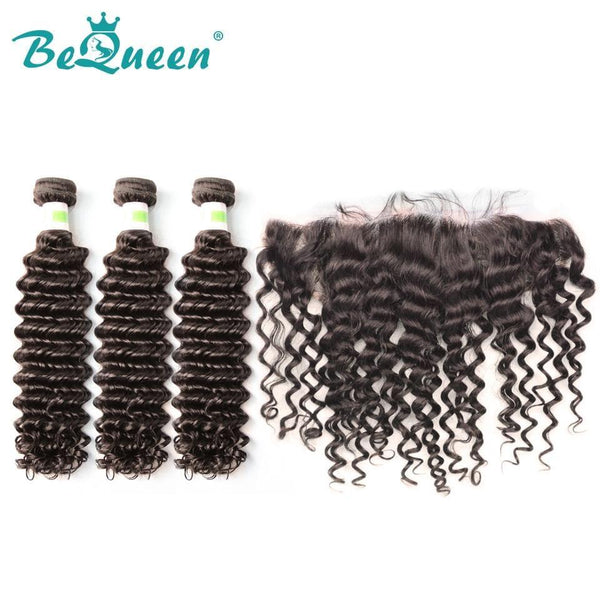 【Bequeen】Free Eyelash 10A Brazilian 100% Virgin Hair Deep Wave Hair bundles with Closure/Frontal Deal free shipping - Bequeen Office Store