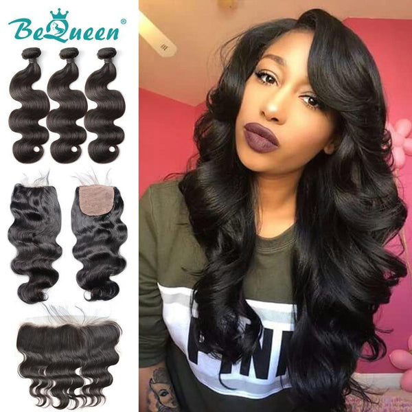 BeQueen Tissage Body Wave à Dentelle Closure/Frontrale 100% Cheveux humains. Cheveux vierges de type 8A